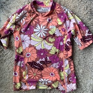 Rei floral peach purple yellow rashguard swim top m 10-12